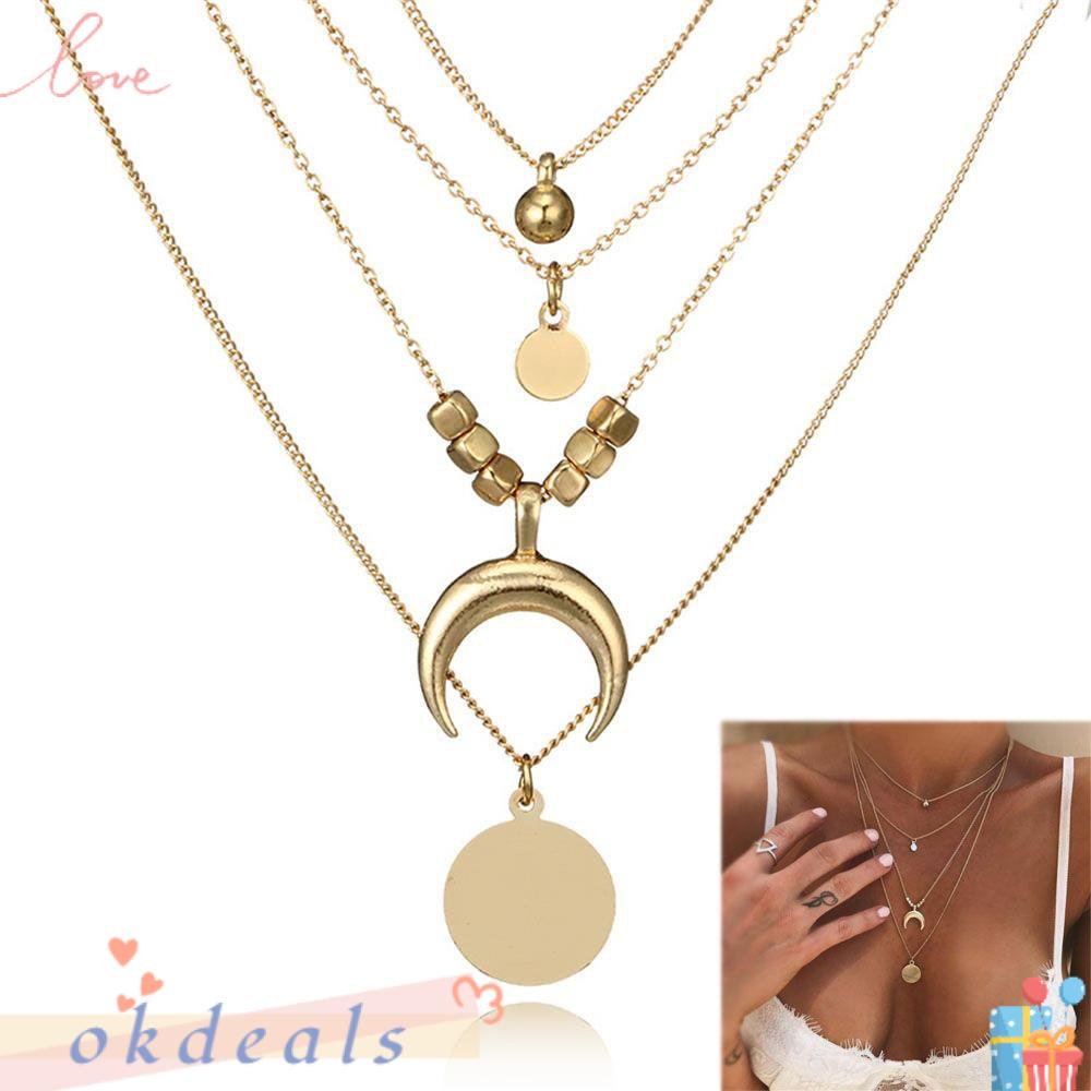 OKDEALS Vòng cổ Choker Nhiều Lớp Đính Sừng Phong Cách Bohemian