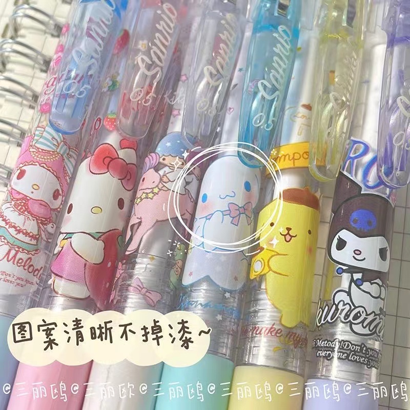 SANRIO Set 6 Bút Mực Đen Mực Gel ABS Nhanh Khô Làm Quà Tặng Cho Học Sinh