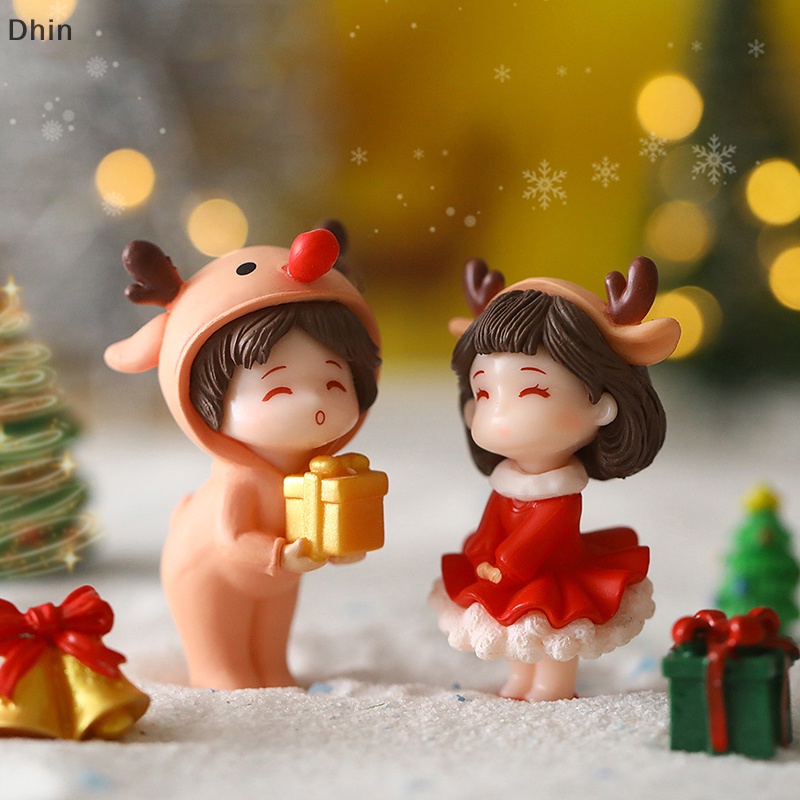 1 Cặp Tượng Cặp Đôi Mini Dễ Thương Dùng Trang Trí Tiểu Cảnh Dịp Giáng Sinh