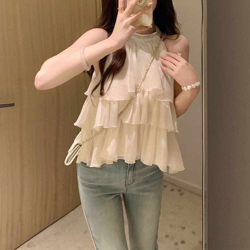 Liên Kết Với Nhau ❤ Áo Hai Dây Nhún Bèo Màu Trơn Thời Trang Cho Nữ