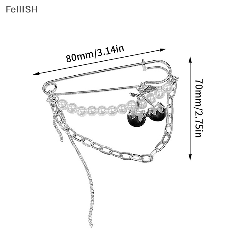 Ghim Cài Áo Màu Bạc Phối Tua Rua Và Ngọc Trai Đen Phong Cách Punk Gothic Harajuku Đường Phố Cho Nam Và Nữ 439br
