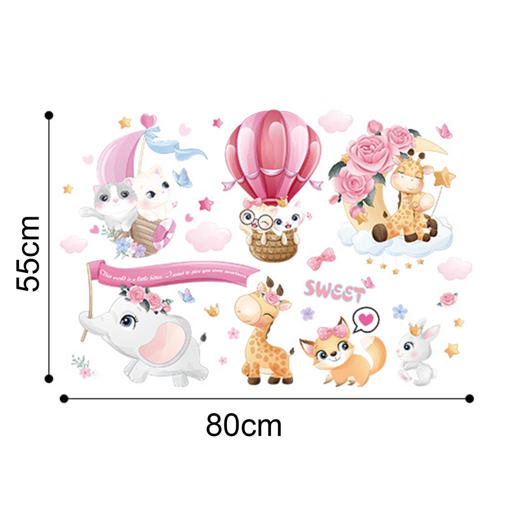 1 Set Sticker Dán Tường Họa Tiết Bong Bóng Động Vật Hoạt Hình Bằng PVC Trang Trí Phòng Bé