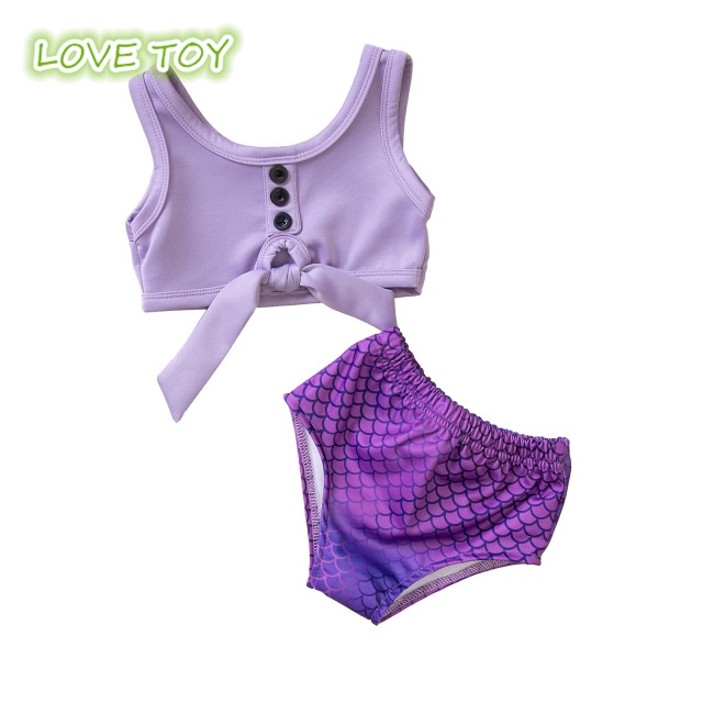 Bộ Đồ Bơi 2 Mảnh Gồm Áo Cổ Tròn Không Tay Và Quần Bơi Thoáng Khí Dễ Thương Cho Bé Gái 1-6 Tuổi