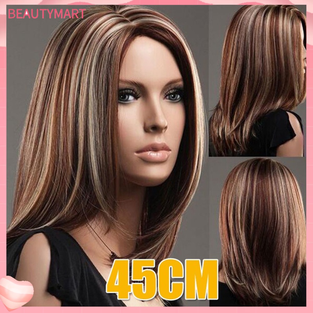 Bộ Tóc Giả Dài Thẳng Màu Gradient Thời Trang Cho Nữ