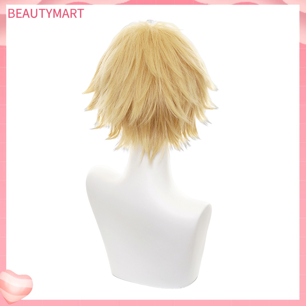 Bộ Tóc Giả Ngắn Màu Vàng Mượt Mà Thoáng Khí Không Để Lại Dấu Vết Hóa Trang