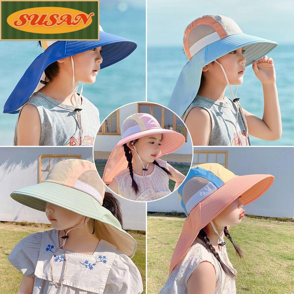 Mũ Panama Vành Rộng Thoáng Khí Có Dây Đeo Cổ Thời Trang Mùa Hè Cho Bé