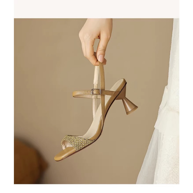 Duoya Tóc Thẳng ~ [Hàng Có Sẵn] Giày Sandal Cao Gót Hở Ngón Bằng Da Mềm Có Khóa Cài Quyến Rũ Dễ Phối Đồ Cho Nữ Miễn Phí Vận Chuyển