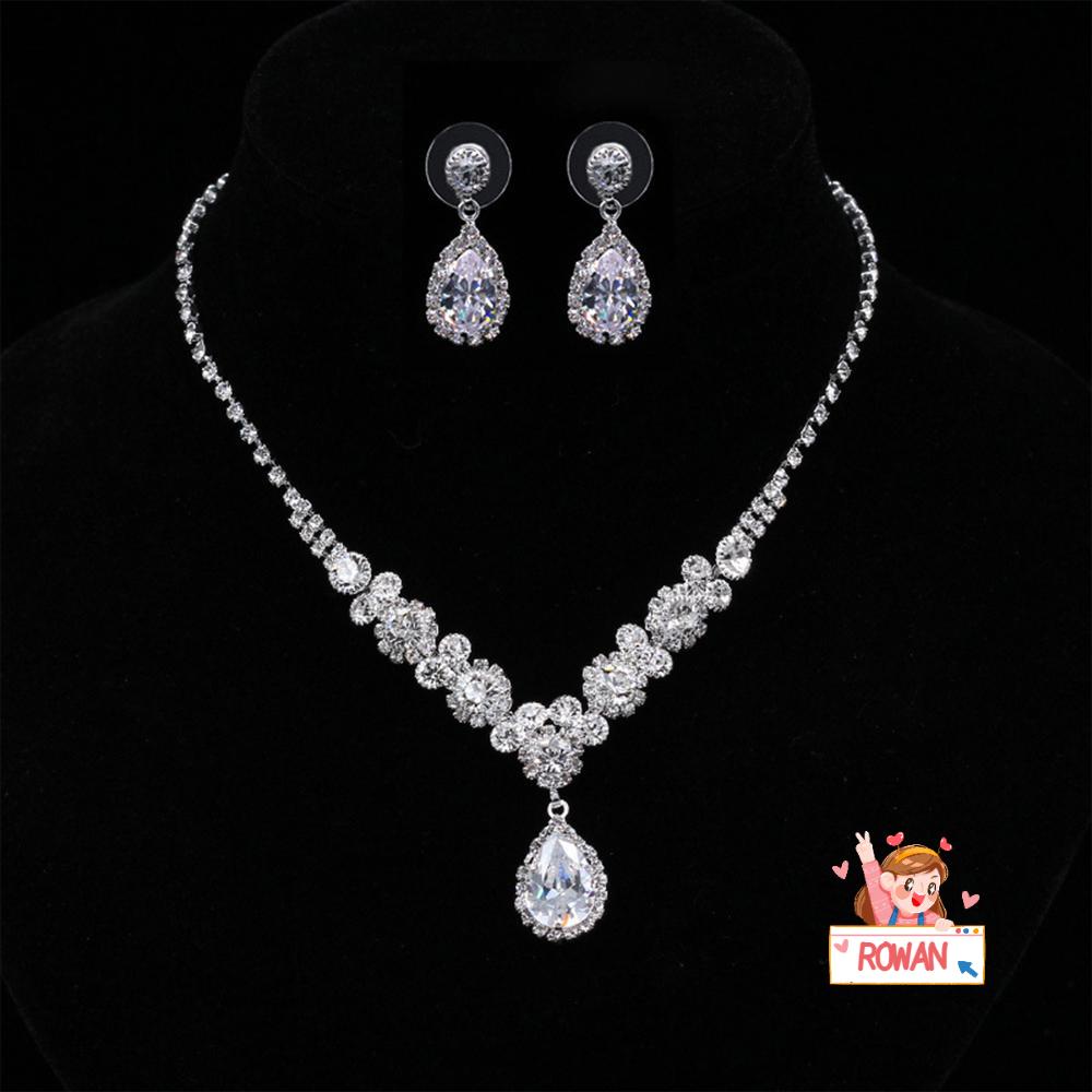 ROWANS Bộ Khuyên Tai Đính Đá Lấp Lánh Cho Cô Dâu
