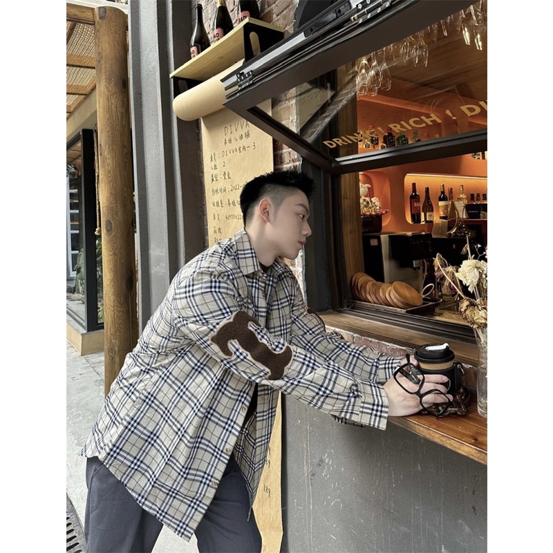 Áo Sơ Mi Tay Dài Hai Lớp B8B8R-Double logo Kẻ Sọc Caro Phù Hợp Với Cả Nam Và Nữ