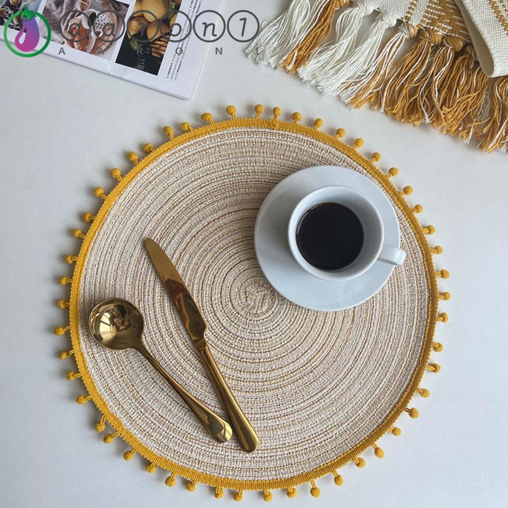 AARON1 Tấm Lót Bàn Ăn Bằng Cotton Dệt Hình Tròn Cách Nhiệt Chống Trượt Phong Cách Bắc Âu Tiện Dụng