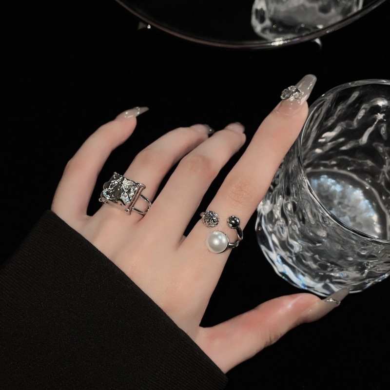 Nhẫn Hở Xếp Ly Đính Ngọc Trai Hình Vuông Thiết Kế Sáng Tạo Thời Trang Cá Tính Cho Nữ