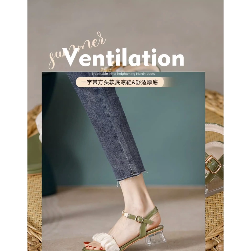 Duoya Tóc Thẳng ~ [Hàng Có Sẵn] Giày Sandal Cao Gót Pha Lê Phiên Bản Hàn Quốc Dễ Phối Đồ Cho Nữ Miễn Phí Vận Chuyển