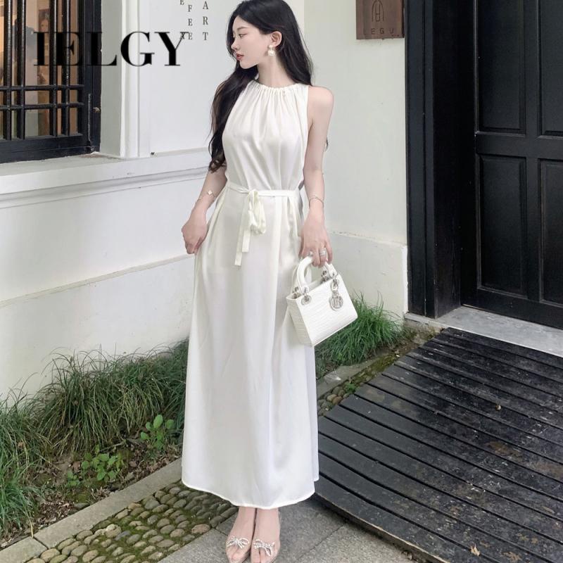 Đầm satin Xếp Ly Sát Nách Nhấn Eo Phong Cách Pháp Thời Trang Cho Nữ