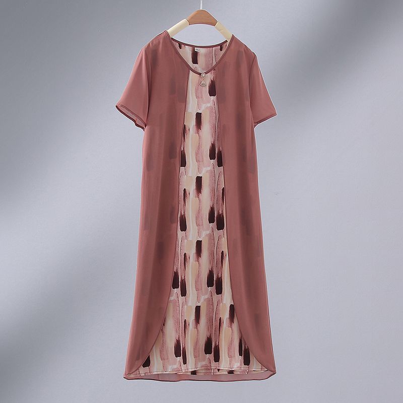 Đầm Ngắn Qua Gối Giả Hai Lớp Phong Cách Mới Dành Cho Phụ Nữ Trung Niên