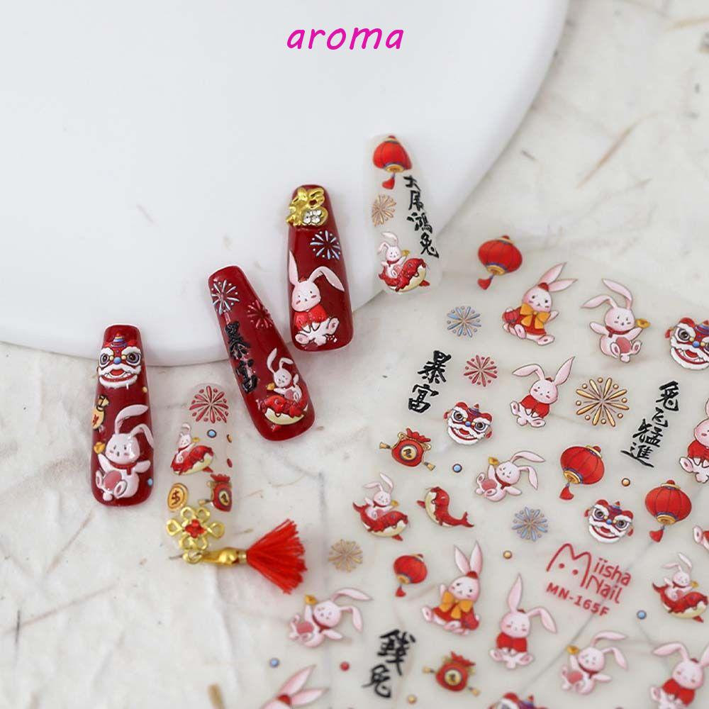 AROMA Miếng Dán Trang Trí Móng Tay In Chữ Trung Hoa Mừng Năm Mới