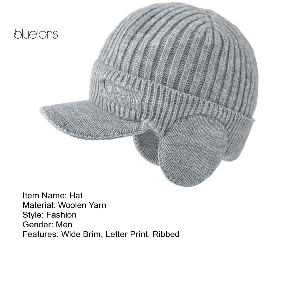 Mũ Lưỡi Trai Dệt Kim In Chữ Có Gân Vành Rộng Bảo Vệ Tai Thời Trang Mùa Đông Cho Nam