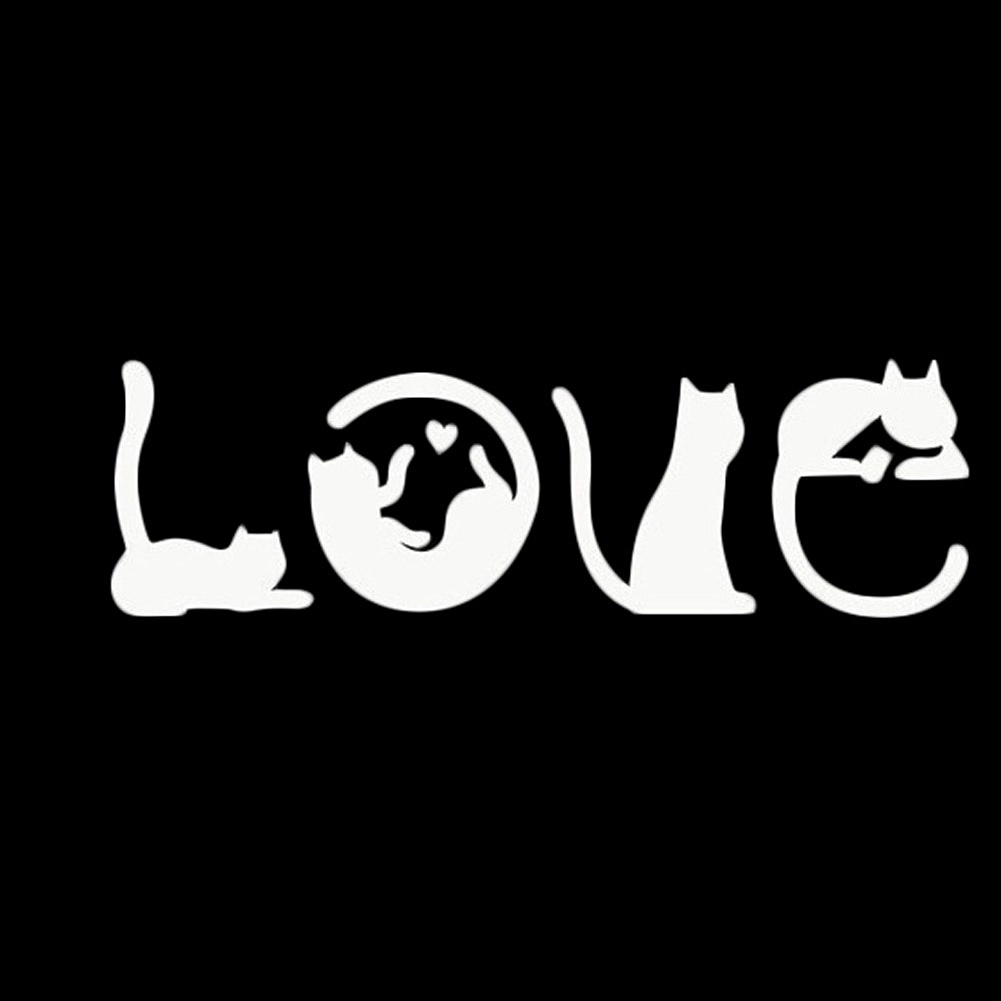 Đề Can Dán Trang Trí Xe Hơi Hình Mèo Và Chữ Love Sáng Tạo