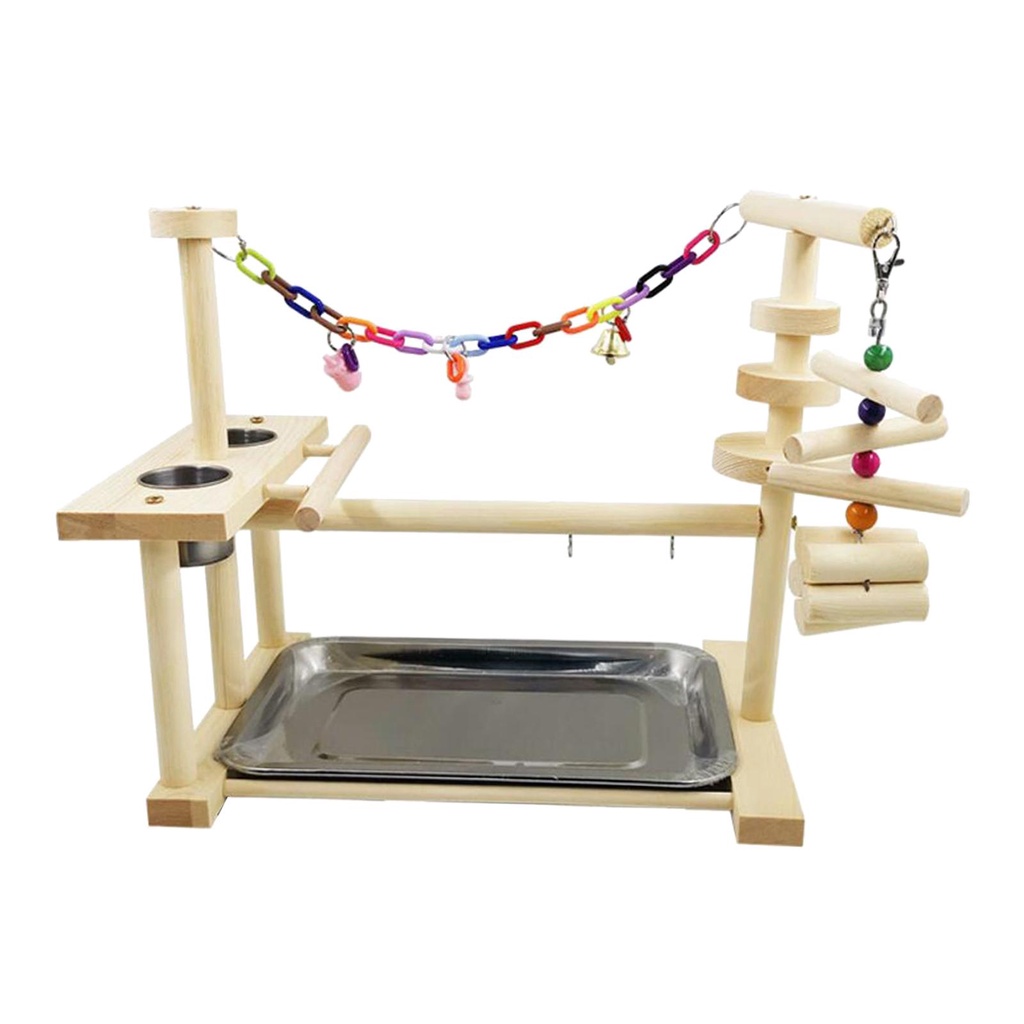 Vẹt bằng gỗ Playstand Perch Gym with Feeder Cup Đồ chơi W/Khay Cockatiel