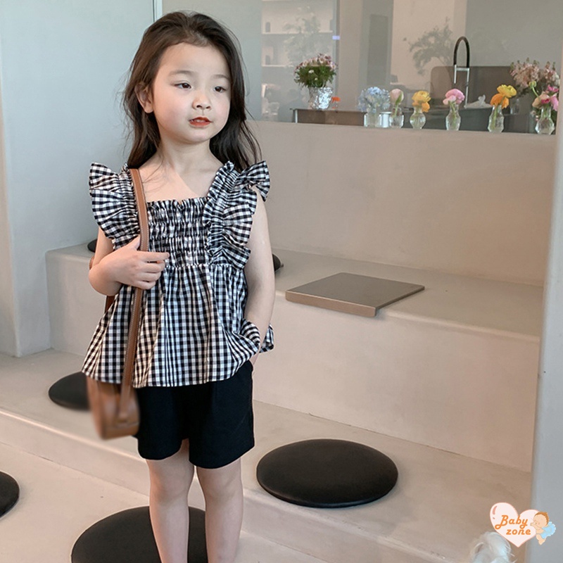 Áo Sơ Mi Cổ Vuông Tay Bay Họa Tiết Kẻ Sọc Phong Cách Hàn Quốc Ngọt Ngào Thời Trang Mùa Hè Cho Nữ