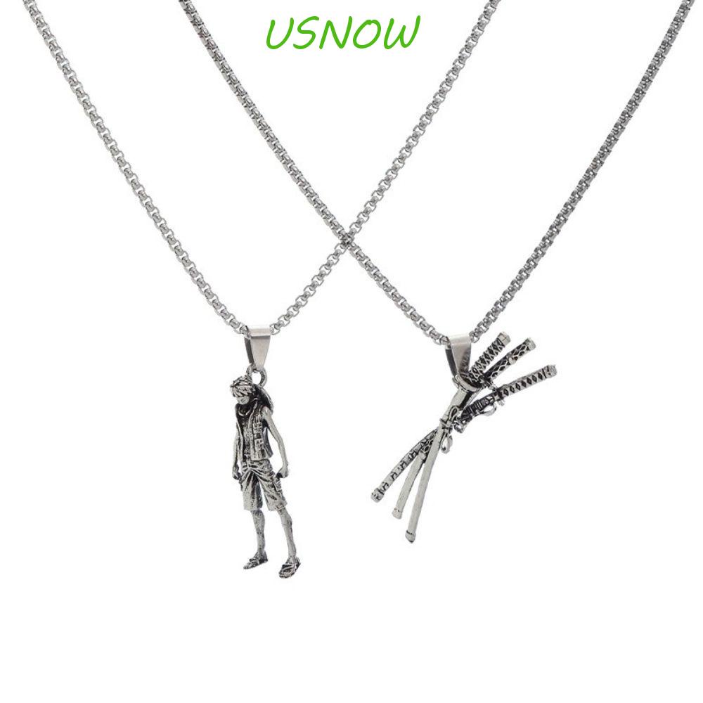USNOW Vòng cổ Thép Titan Mặt Hình Luffy Zoro Phong Cách Hip Hop Thời Trang