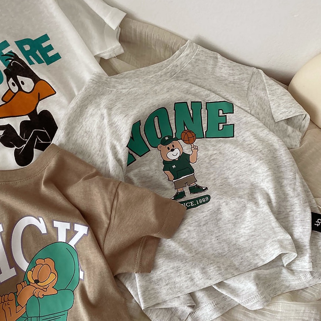 Áo Thun Cotton Tay Ngắn Cổ Tròn Thoải Mái Dễ Phối Đồ Thời Trang Phong Cách Hàn Quốc Cho Bé