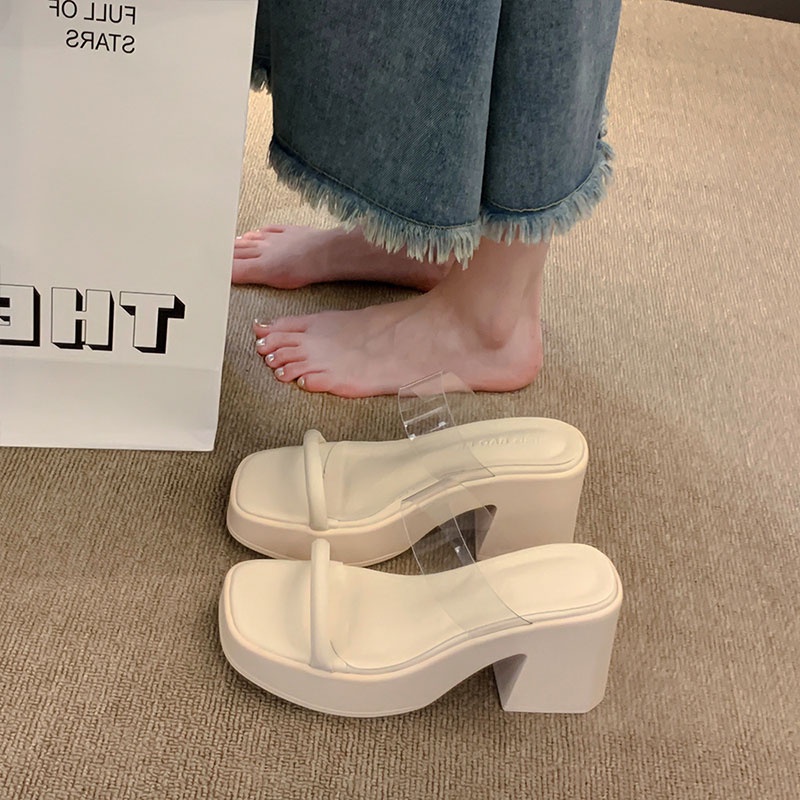 Dép Cao Gót Đế Dày Quai Trong Suốt Thời Trang Dành Cho Nữ