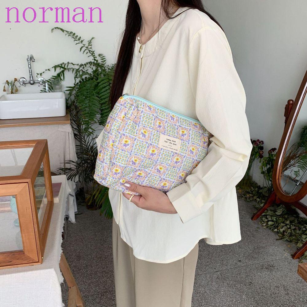 NORMAN Túi Đựng Đồ Trang Điểm Mềm Mại Họa Tiết Hoa Sức Chứa Lớn Tiện Lợi Dành Cho Nữ