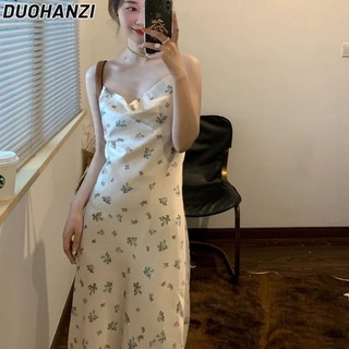 Duohanzi Đầm Hoa Hai Dây Nhẹ Nhàng Thanh Lịch Phong Cách Hoàng Gia Pháp Cho Nữ