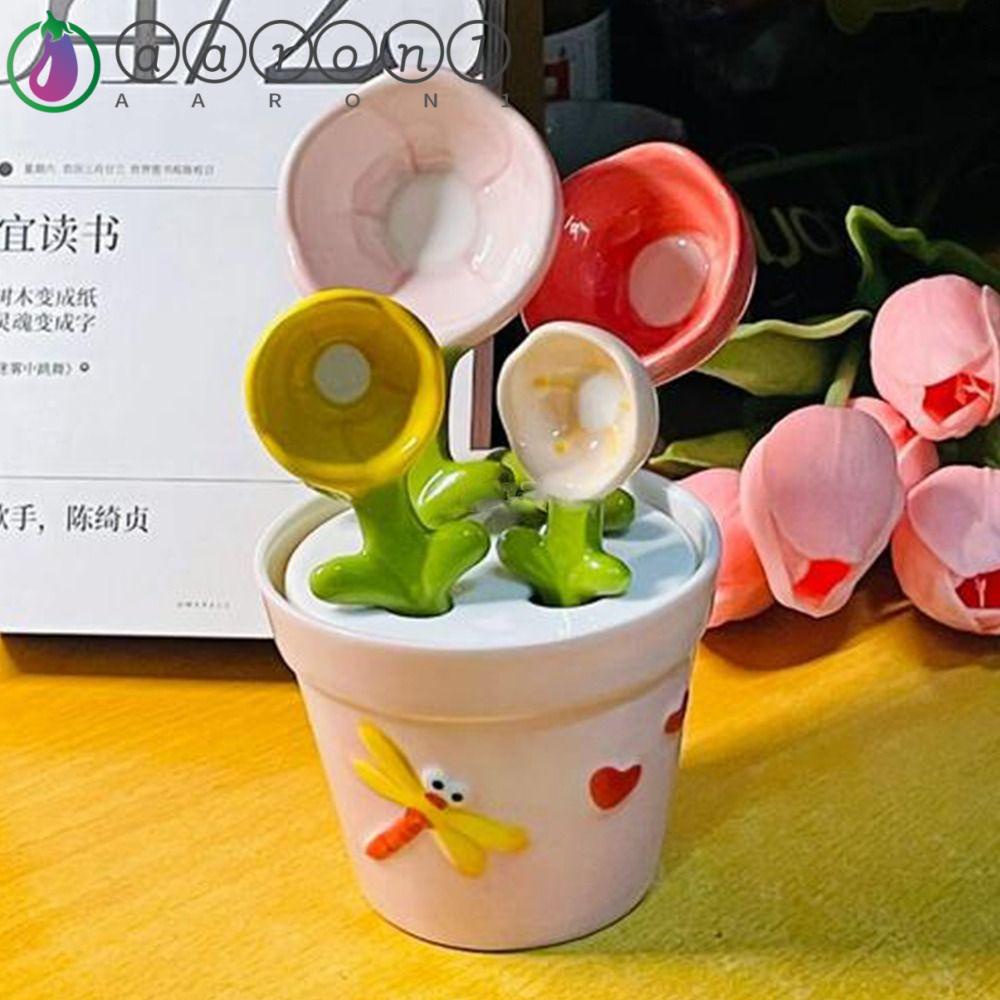 AARON1 Muỗng Đong Bằng Sứ Hình Bông Hoa Xinh Xắn