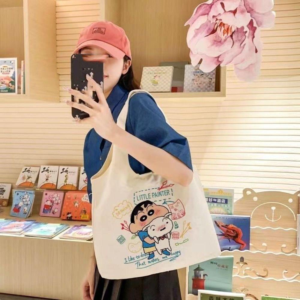 FALLFORBEAUTY Túi Tote Đeo Vai / Xách Tay Bằng Vải Bạt Sức Chứa Lớn Họa Tiết Gấu / Dâu Tây Hợp Thời Trang Cho Nữ