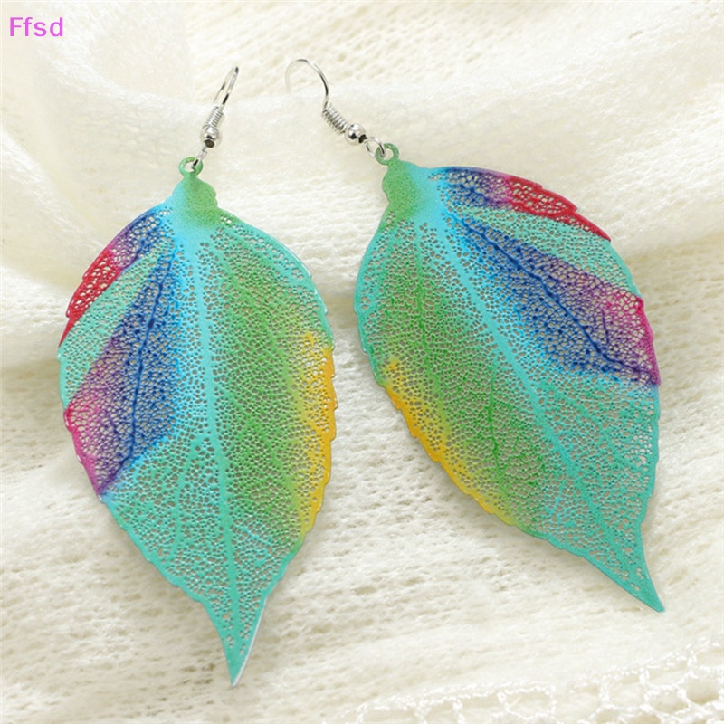 {Ffsd} Khuyên Tai Dáng Dài Hình Lá Lớn Nhiều Màu Sắc Phong Cách Boho