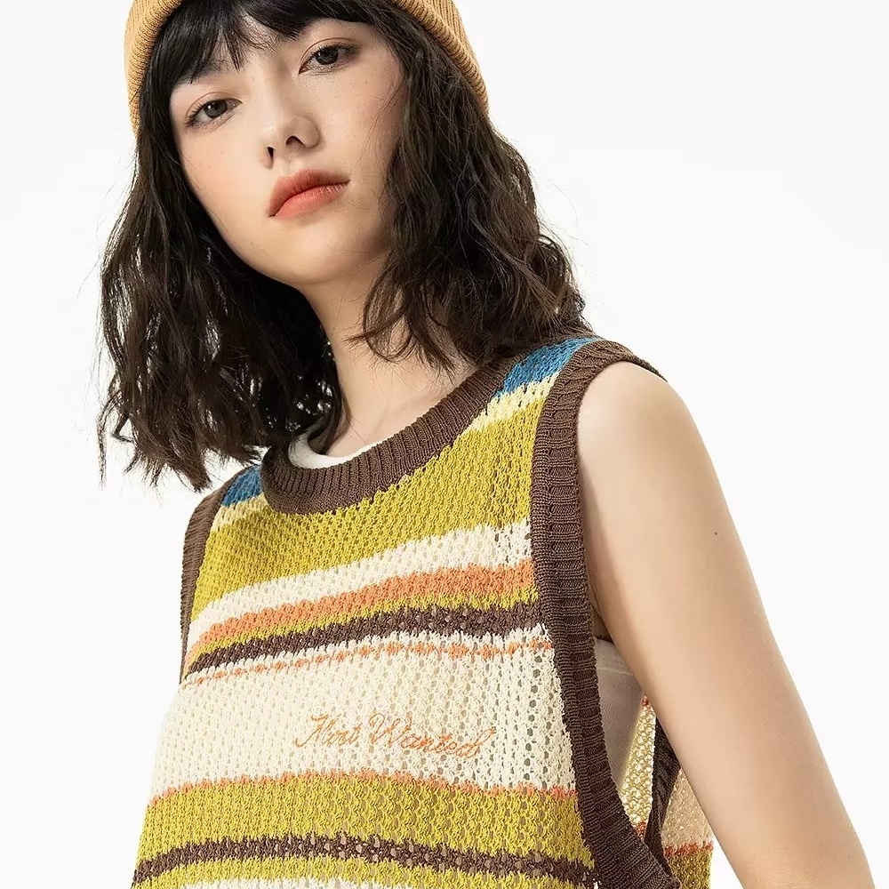 Áo Dệt Kim Không Tay Dáng Rộng Họa Tiết Kẻ Sọc Phong Cách Nhật Bản Thời Trang Mùa Hè Mới Cho Nữ