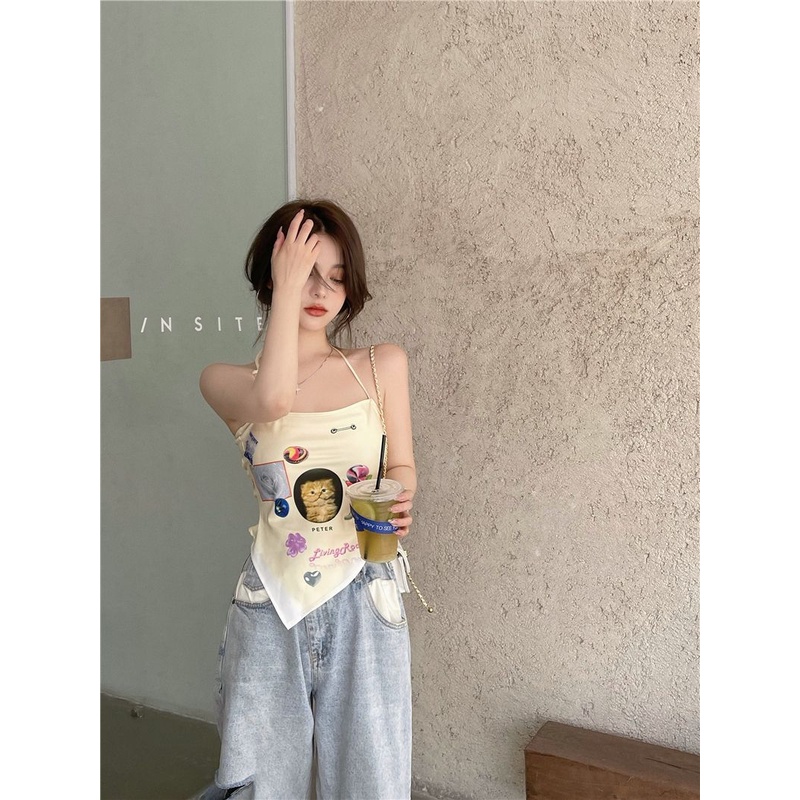 Áo Hai Dây Ôm Ngực Màu Trơn Phong Cách Desire Dễ Thương Cho Nữ