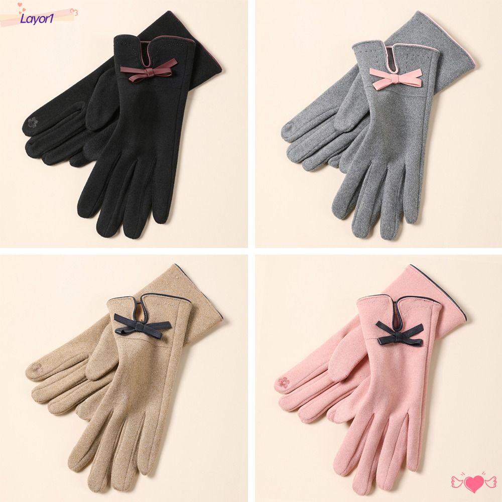 LAYOR1 Găng Tay Lông Cừu Giữ Ấm Thời Trang Thu Đông Cho Nữ