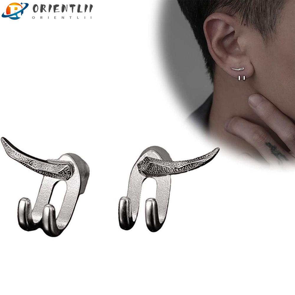ORIENTLII Khuyên Tai Dạng Hạt Hai Màu Bạc / Đen Phong Cách Punk Mới Dành Cho Nam Nữ
