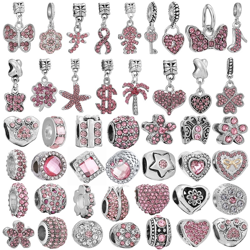 Hạt Charm Pha Lê Hình Trái Tim Màu Hồng Lãng Mạn Chất Lượng Cao Phù Hợp Làm Trang Sức Cho Nữ