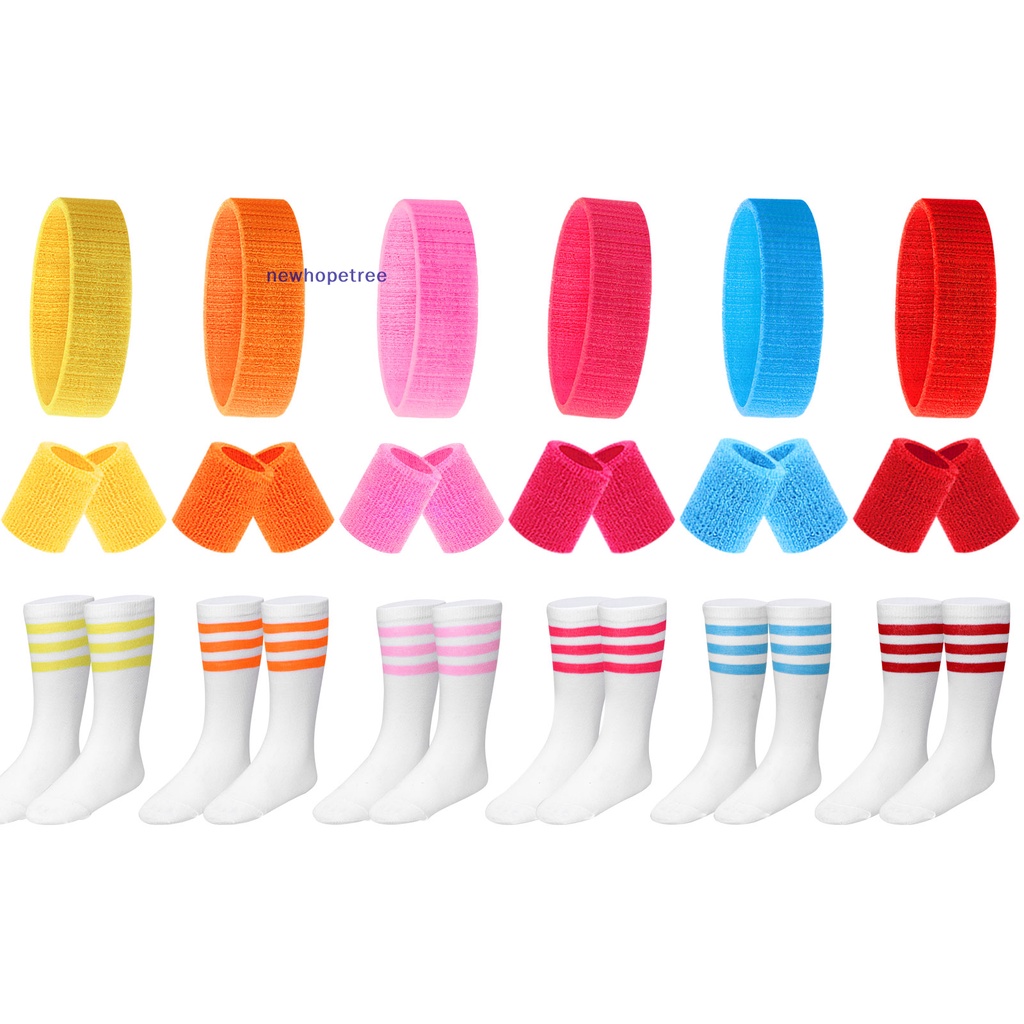 Ntvn Set 6 Băng Đô Và 6 Đôi Tất Cotton Kẻ Sọc Nhiều Màu Sắc Đeo Cổ Tay Và Vớ Thể Thao Ngoài Trời Cho Trẻ Em