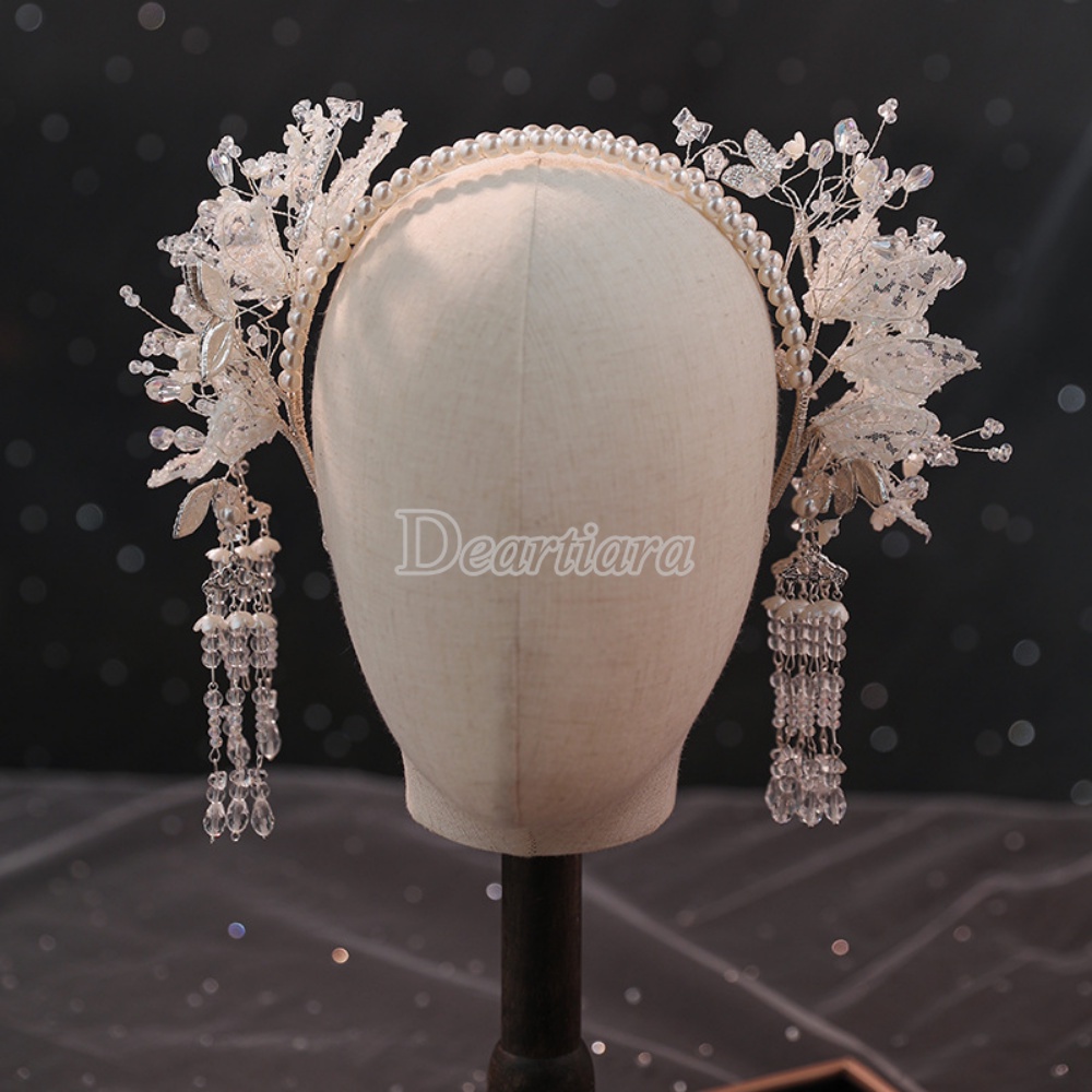 Băng Đô Cài Tóc Đính Ngọc Trai Handmade Phong Cách Hàn Quốc Cho Cô Dâu