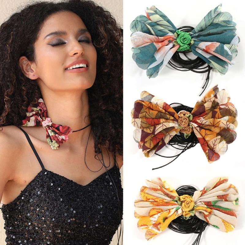 Vòng Cổ Choker Bằng Vải Họa Tiết Hoa Có Thể Điều Chỉnh Cho Nữ