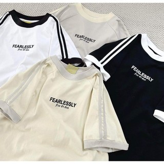 Áo Thun Form Fit FEARLESSLY. Áo Baby Tee Phối Tay Sọc Chất Cotton Co Giãn
