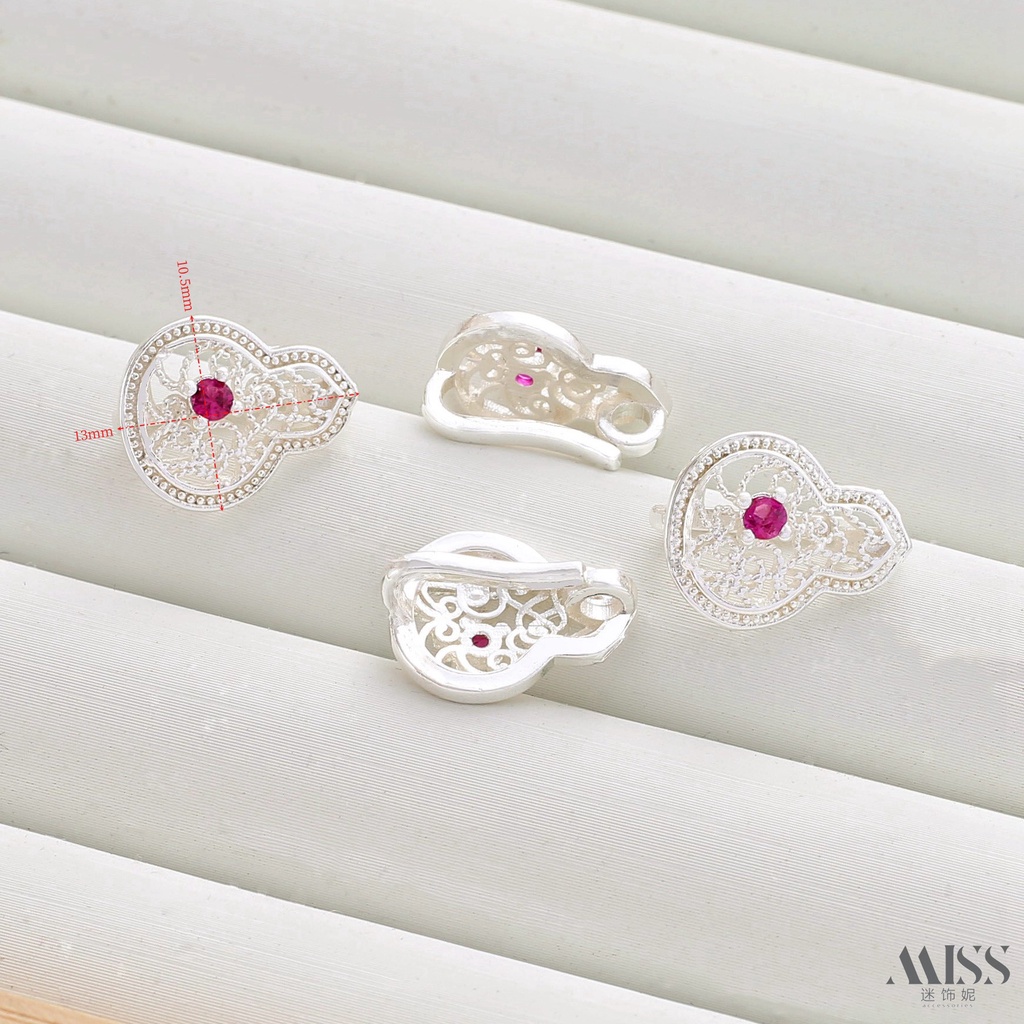 Đầu Khóa Dây Chuyền / Vòng Tay Mạ Bạc Dày Dặn Đính Kim Cương Đỏ Sang Trọng diy