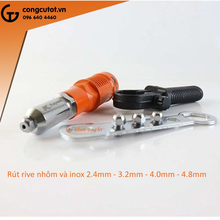 Đầu rút đinh tán inox - rive nhôm gắn máy khoan Kapusi K-6798