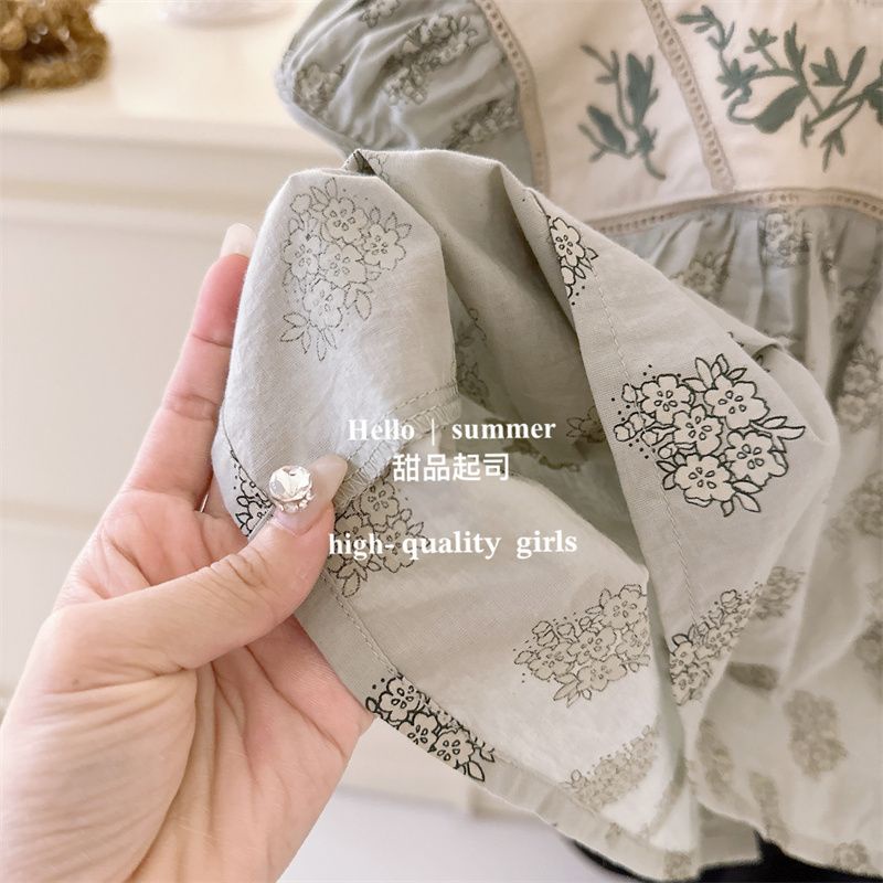 Set Đồ Mùa Hè Gồm Áo Tay Cộc Thêu Hoa Lê Dễ Thương Phong Cách Hàn Quốc Cho Bé Gái