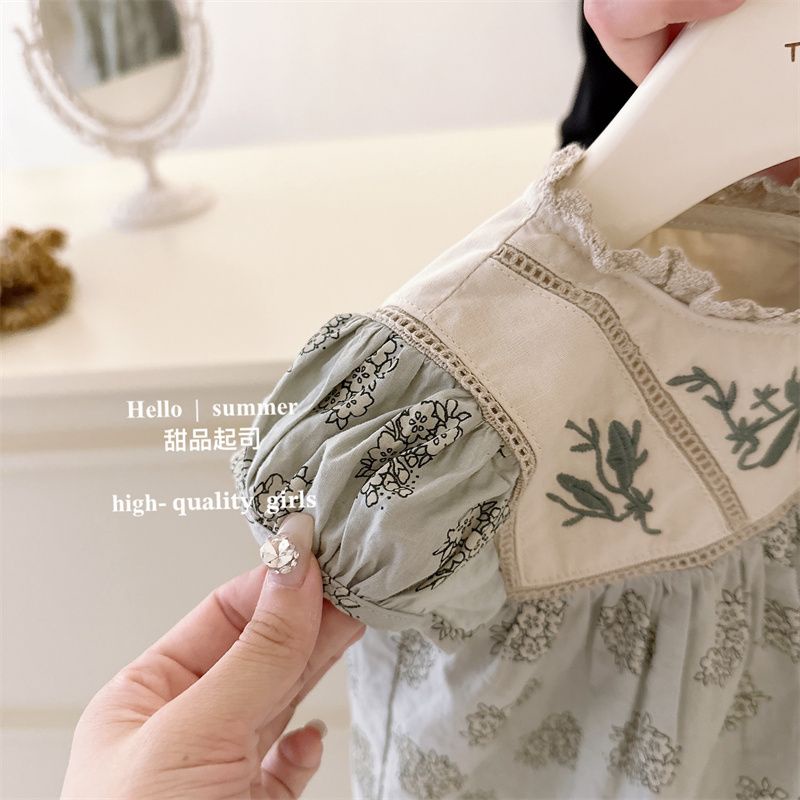 Set Đồ Mùa Hè Gồm Áo Tay Cộc Thêu Hoa Lê Dễ Thương Phong Cách Hàn Quốc Cho Bé Gái