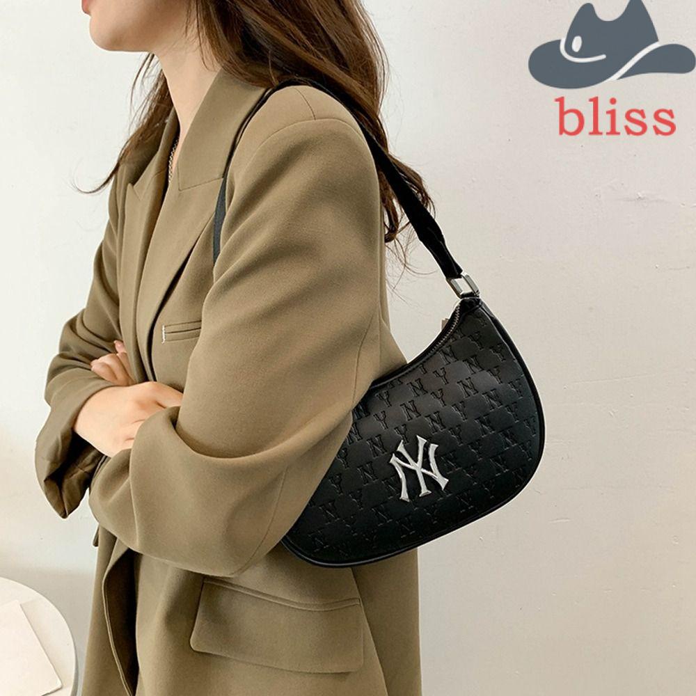 BLISS Túi Xách Đeo Vai / Kẹp Nách Chất Liệu Da Sức Chứa Lớn In Chữ NY Phong Cách Hàn Quốc