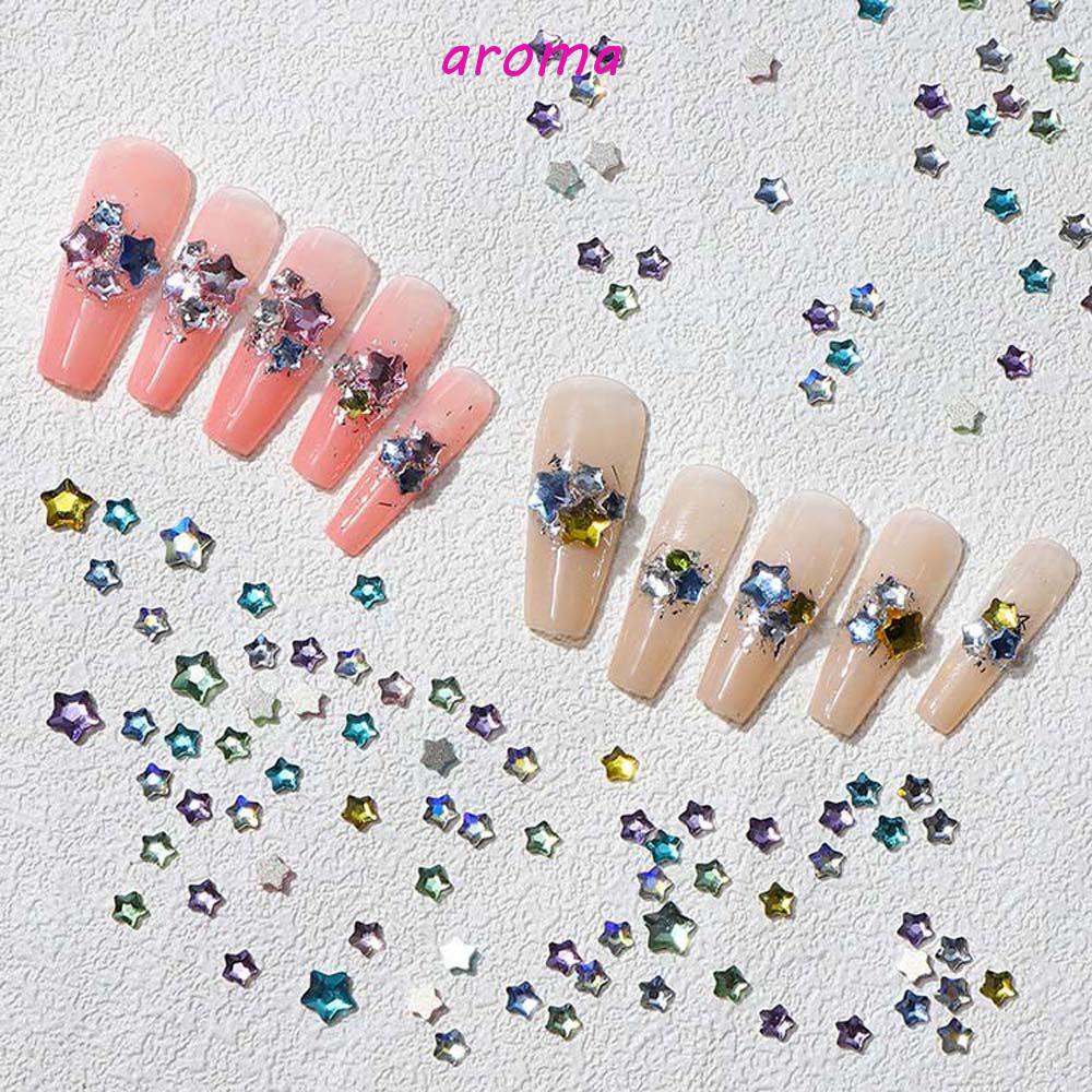 AROMA Phụ Kiện Trang Trí Móng Tay 3D Hình Ngôi Sao Đính Đá Nhiều Màu Thời Trang