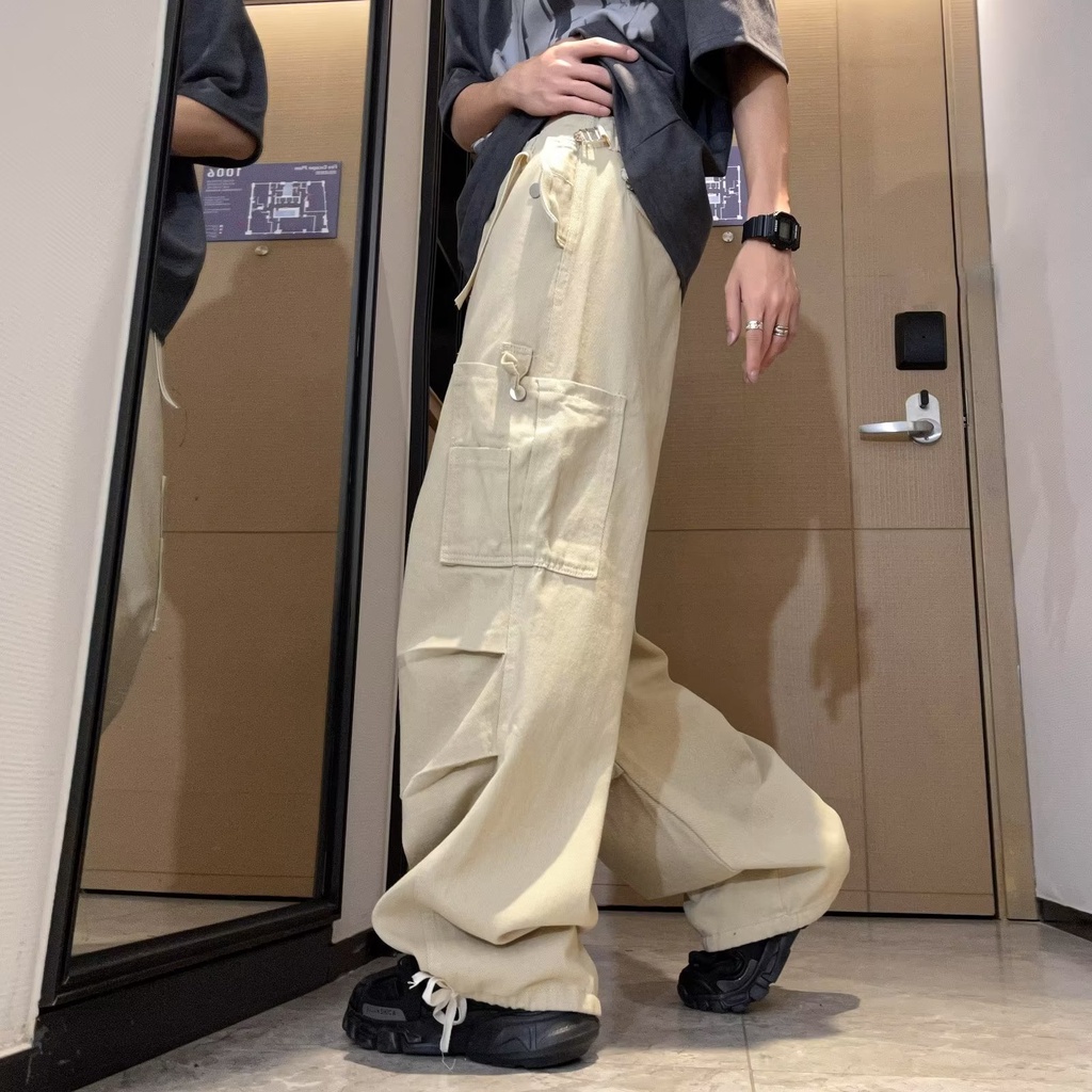 Quần Dài Ống Rộng Rút Dây Màu Xanh Dương Cổ Điển Hợp Thời Trang Cho Nam