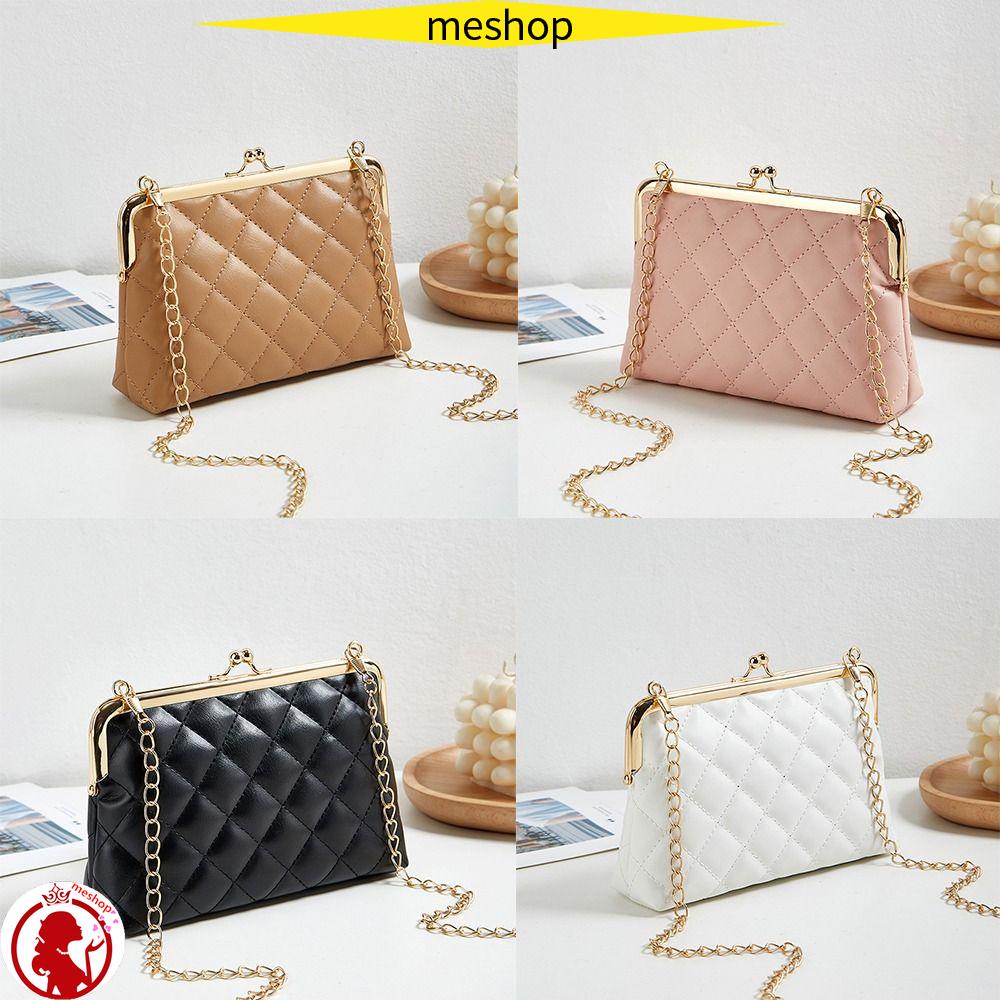 ME Túi Đeo Chéo Bằng Da PU Phối Dây Xích Gọn Nhẹ Họa Tiết Kẻ Sọc Thời Trang Cho Nữ