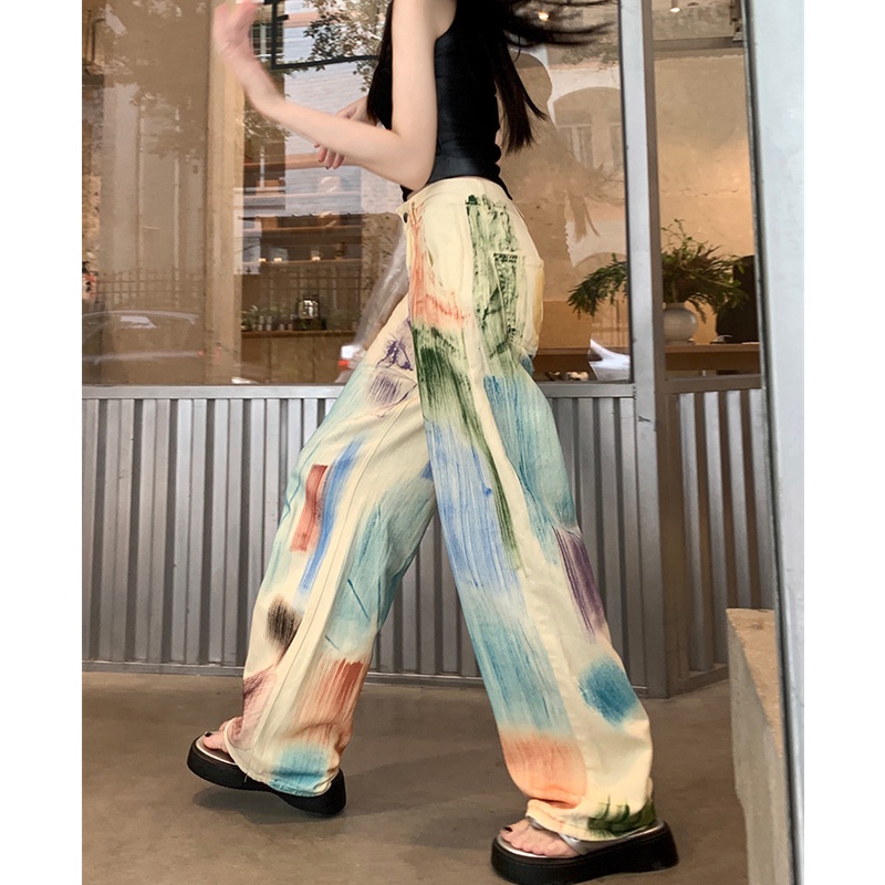 Quần Denim Ống Rộng Nhuộm Màu Thời Trang Mùa Hè Cho Nữ