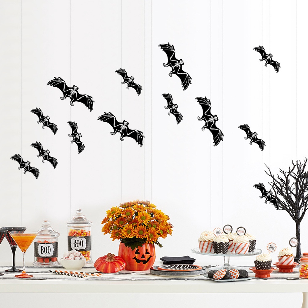 1 Bộ Sticker Dán Tường Chống Nước Tự Dính Hình Dơi Trang Trí Nhà Cửa Dịp Halloween